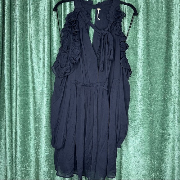 FREE PEOPLE YOU AND I FRILL MINI DRESS Sz 12 - Picture 4 of 10